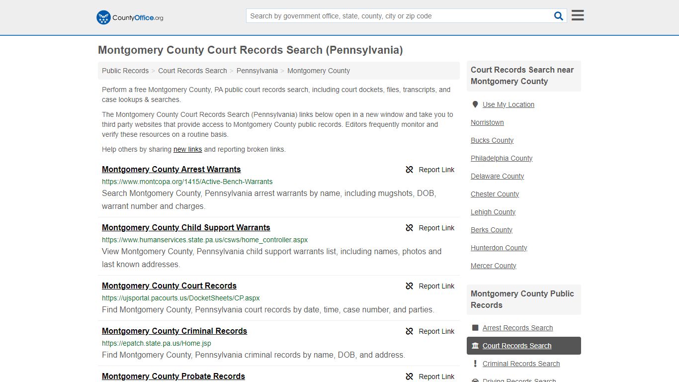 Court Records Search - Montgomery County, PA (Adoptions, Criminal ...